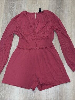 Forever 21 Rose Red Long Sleeve Romper